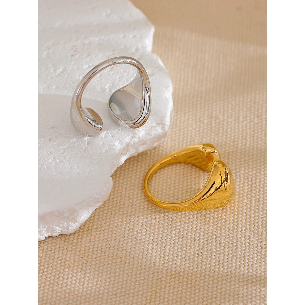 Yhpup Stainless Steel Minimalist Open Adjustable Ring