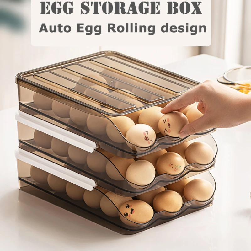 Auto Scrolling Eggs Rack Holder Storage Box Plastic Eggs Basket ...