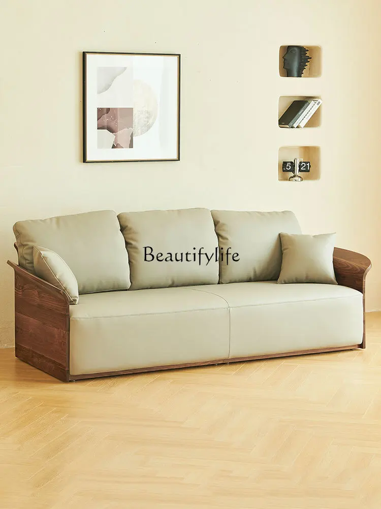 

Black Walnut Wooden Sofa Living Room Nordic Modern Minimalist Leather Furniture Chinese Minimalist Sofa