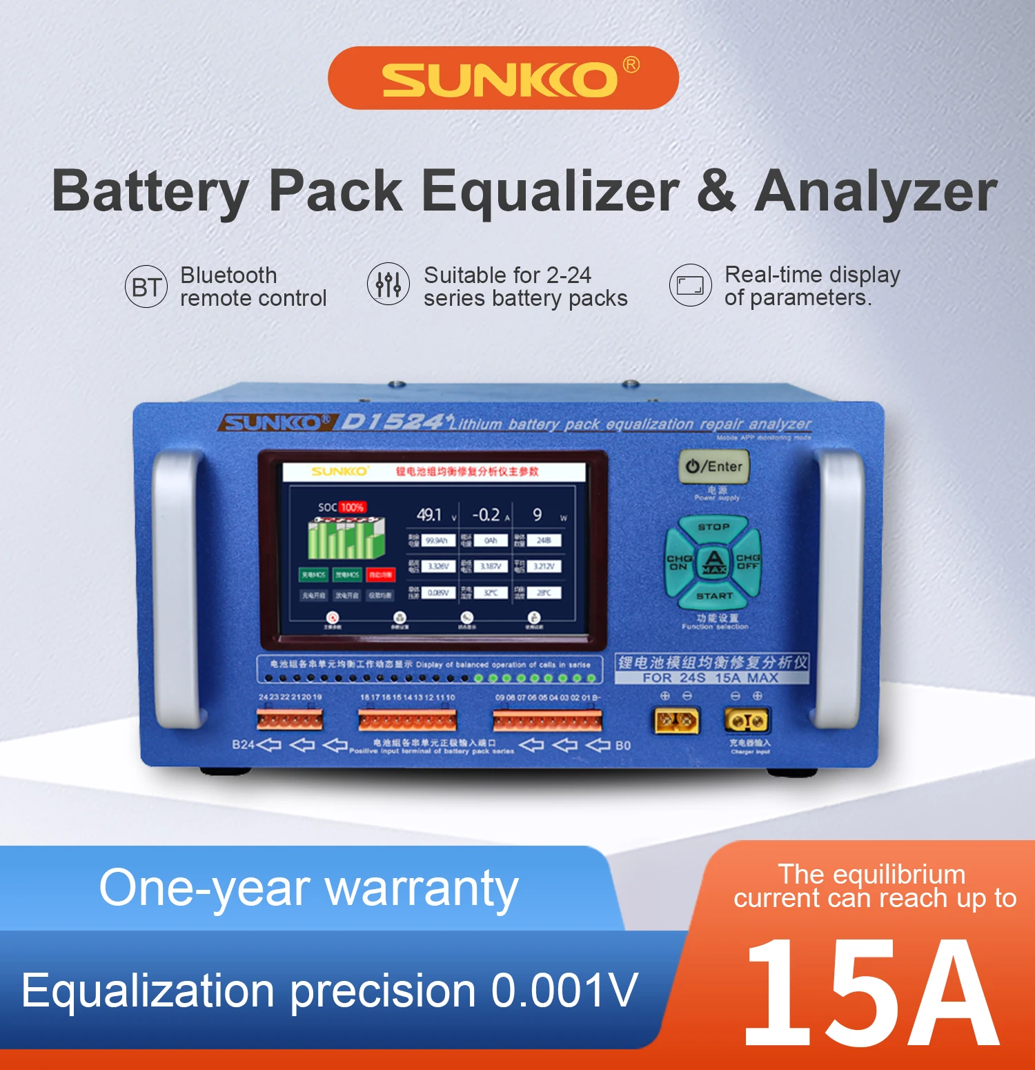 StalKKO-Égaliseur de batterie au lithium à courant élevé, réparation de différence de pression, entretien de voiture, D1524 + 15A