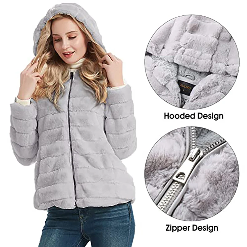 Giolshon Spring Autumn Women Faux Shearling Shaggy Coats Fashion Long Sleeve Zip Up Winter Warm Jackets Hooded Outerwear