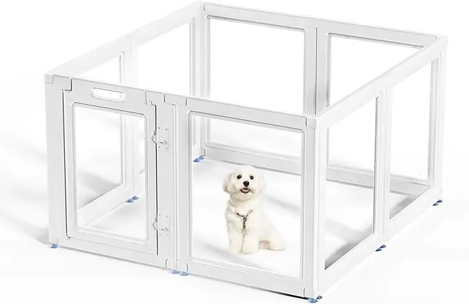 Dog Playpen Transparent Puppy Playpen Indoor, Easy Assemble & Disassemble Clear Pet Playpen, Sturdy & Easy
