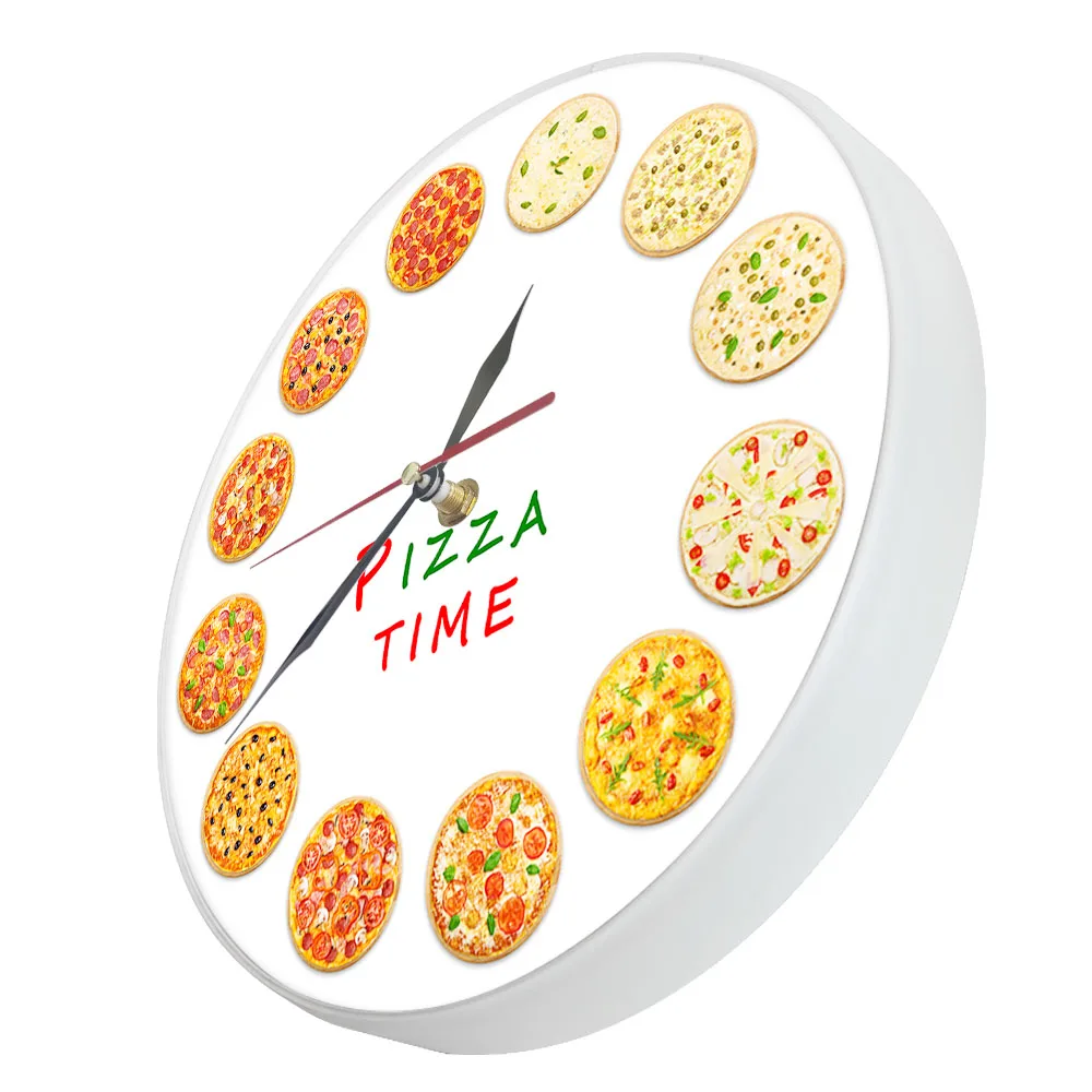 Wall Clock Kitchen Decor  pizza real taste Printed Acryl Acrylglass 