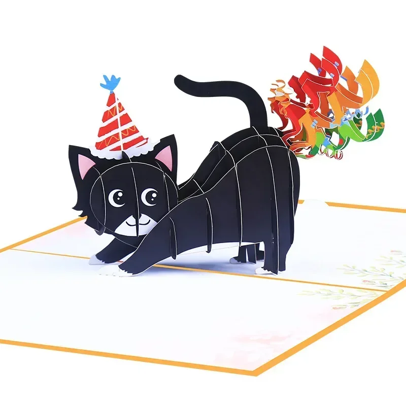 Creative color 3D card with rainbow cat birthday wishes pop-up card gift 1 pcs