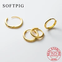 SOFTPIG Real 925 Sterling Silver 10/12/14/16/18mm Round 18K Hoop Earrings for Women Classic Fine Jewelry Geometric Accessories