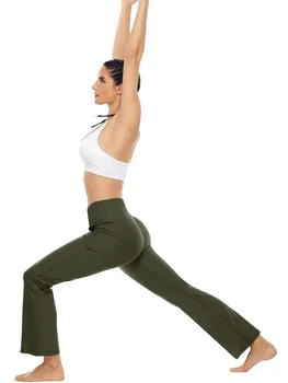 Solid Flare Yoga Pants, High-Waisted Sweat Absorption Bootcut Workout Pants With Pockets, Womens Activewear Yoga clothes Align 2