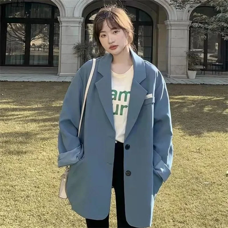 Black High-end Fried Street Suit Jacket 2022 Spring Autumn New All-match Loose Casual Suit Top Women's Gray Commuter Solid Color