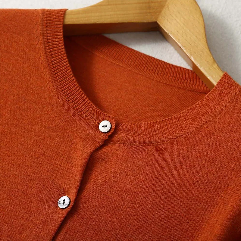 Women Cardigan Sweater Mulberry Silk Cashmere Blend Solid Colors O Neck Buttons Down Long Sleeve Loose Top Coat L XL XXL LY053 4