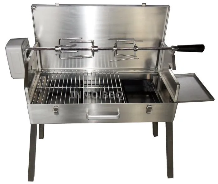 Portable Briefcase bbq grills Stainless Steel Body with rotisserie kit folding  