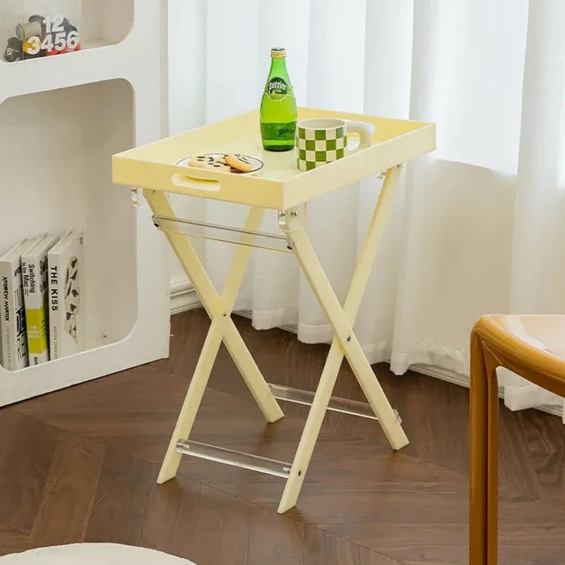 Nordic home decoration transparent acrylic folding sofa side table small portable square coffee table storage rack