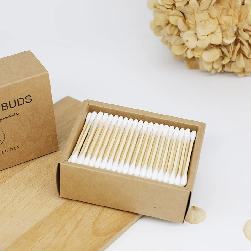 200 Bamboo Wood Paper Plastic Sticks Cotton Swabs, Kraft Paper Box Cotton Swabs, Disposable Hygiene Products