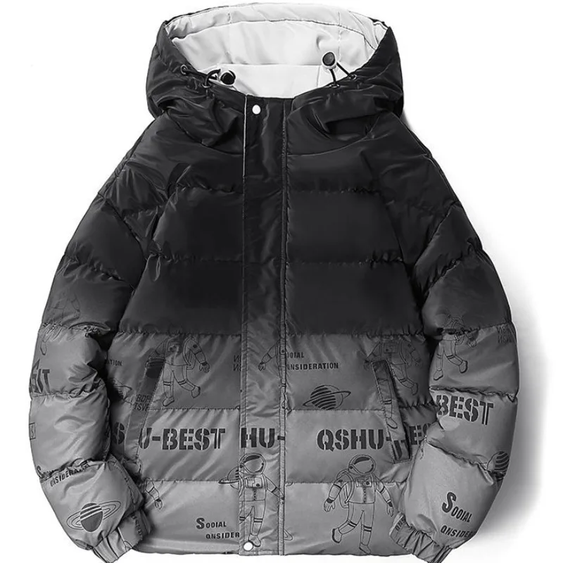 2023 New Men Down Cotton Coat Winter Jacket Short Large Size Loose Parkas Thicken Warm Printing Outwear Hooded Overcoat