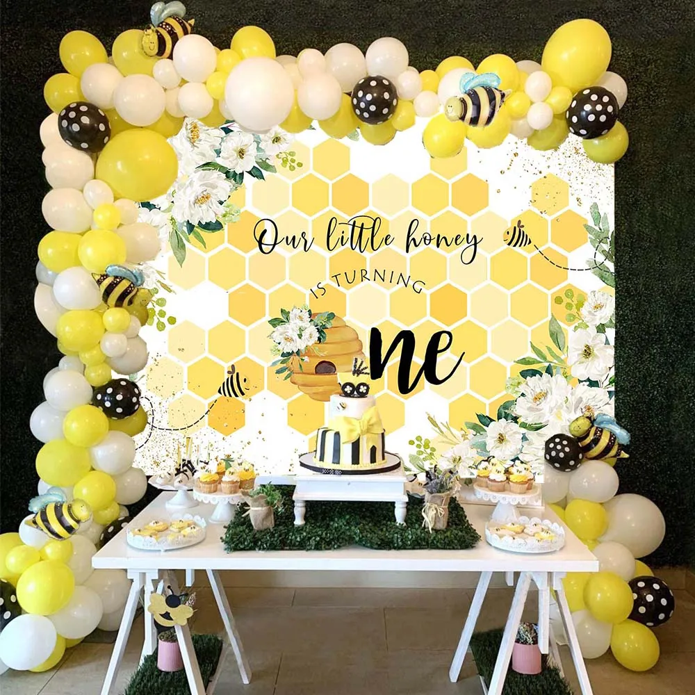 Bee 1st Birthday Decorations Girl Bee Birthday Balloon Garland Kit Pink  Yellow for Girl It's Sweet to Bee One Backdrop with Bee Theme Cake Topper  Bee