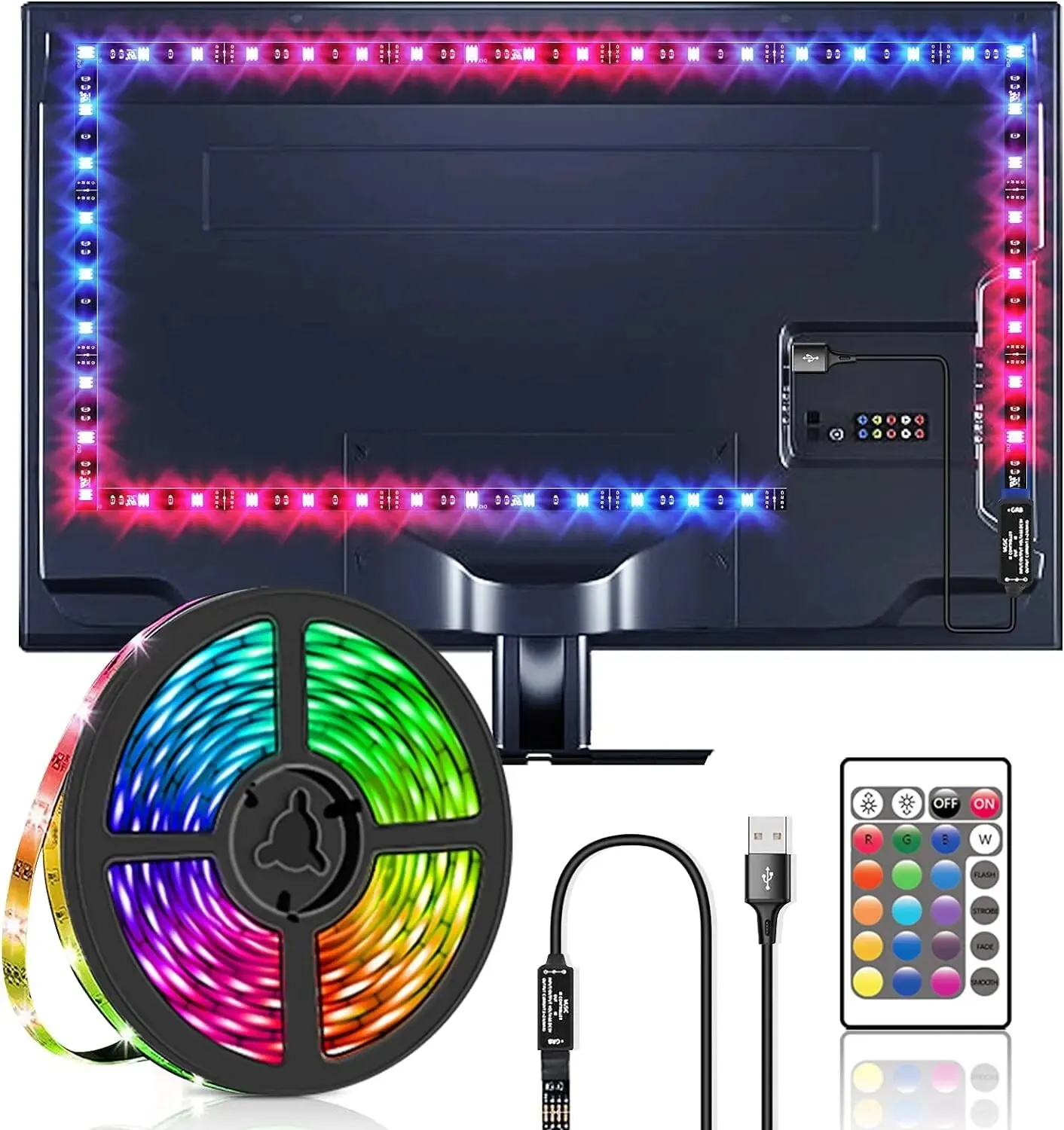 LED Strip Lights LED TV Backlights 5V USB with Bluetooth 24 Keys Remote 5050 RGB DIY Color Changing for Bedroom Party