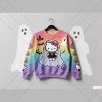 2025 Halloween Autumn Hello Kitty Print Women's Sweatshirt Sporty Casual Style With Plus Size Streetwear Trendy Hip-Hop Style