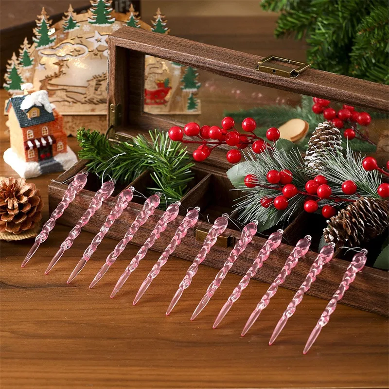 Crystal Snowflake Clear Simulation Ice Pendants Xmas Tree Hanging Ornaments Winter Theme Party Christmas Decor 12/24Pcs