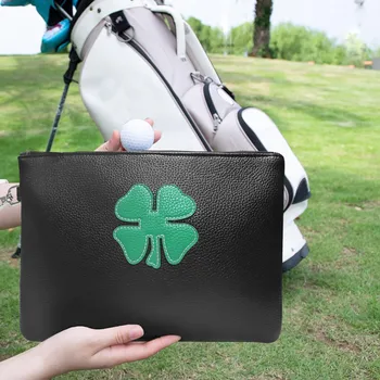 Golf Tee Bag Pouch Women Men PU Valuables Pack Clover, Zippered Pocket Hook Gear Clip Hook to Bag 1
