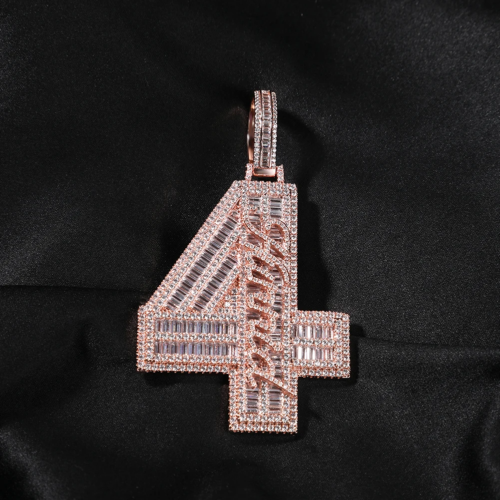 THE BLING KING Custom Big Baguettecz Number Pendant Personalized Cursive Mimi Name Letters Iced Out CZ Hiphop Jewelry For Men