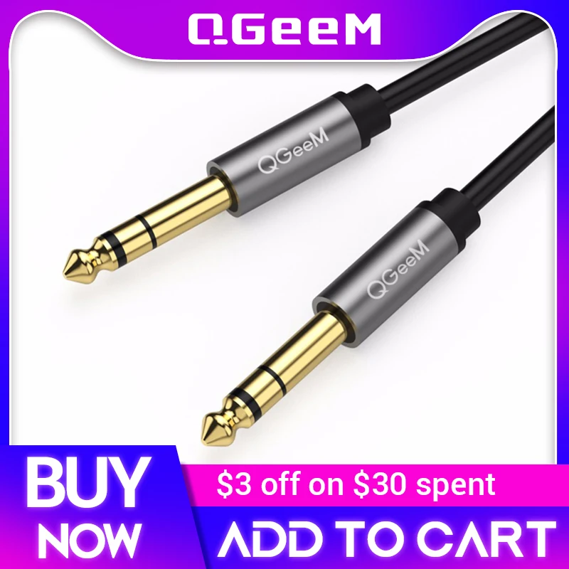 QGeeM 6.5mm 6.35mm Jack Audio Cable 6.35 Jack Male to Male Aux Cable 1m 2m 3m for Guitar Mixer Amplifier Bass 6.35mm Aux Cable