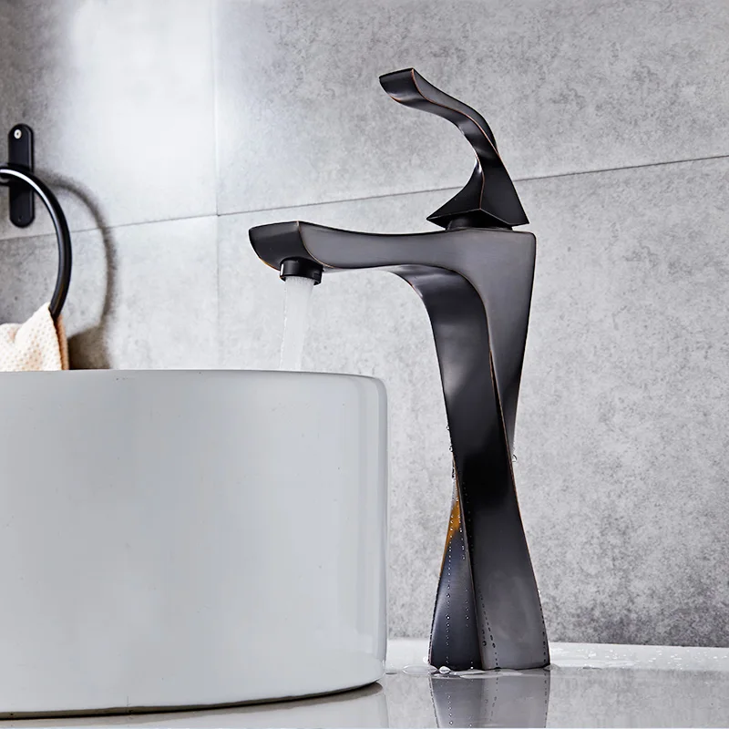 New Design Basin Faucet Black And Chrome Bathroom Sink Single Handle Taps Deck Wash Hot Cold Mixer Tap Crane |