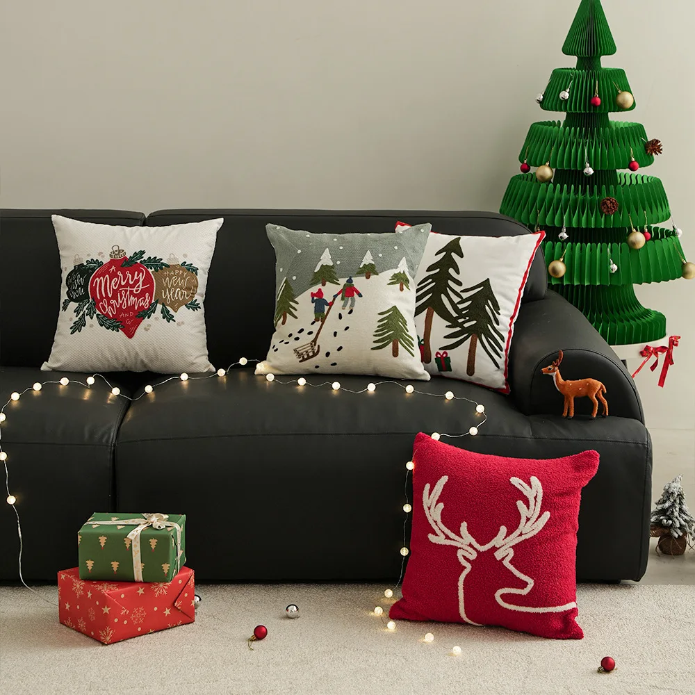 Christmas Decoration Pillow Cover for Sofa Reindeer Snow