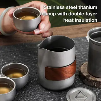 Camping Tableware Set - Lightweight Titanium Coffee Pot, Tea Kettle - Outdoor Camping Kettle Set with 3 Cups Tea Set For Hiking, Picnics, Camping. 5