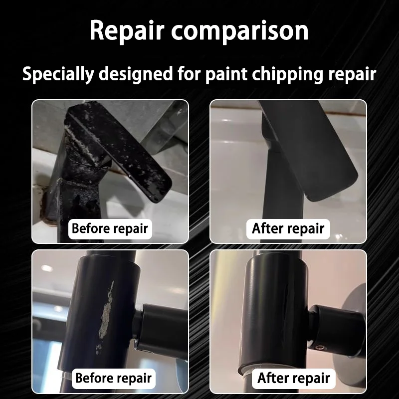 욕실 수도꼭지와 주방 금속 부품의 흠집과 손상을 빠르고 쉽게 수리하기 위한 6팩 블랙 메탈 터치업 펜 금속 표면의 페인트와 잉크 복원을 위한 미세 팁