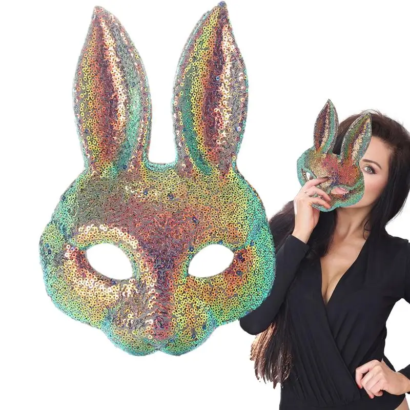 

Half Face Rabbit Face Covers Half Face Sequin Rabbit Bunny Role Playing Face Covers Cosplay Props for Women Ladies Costume