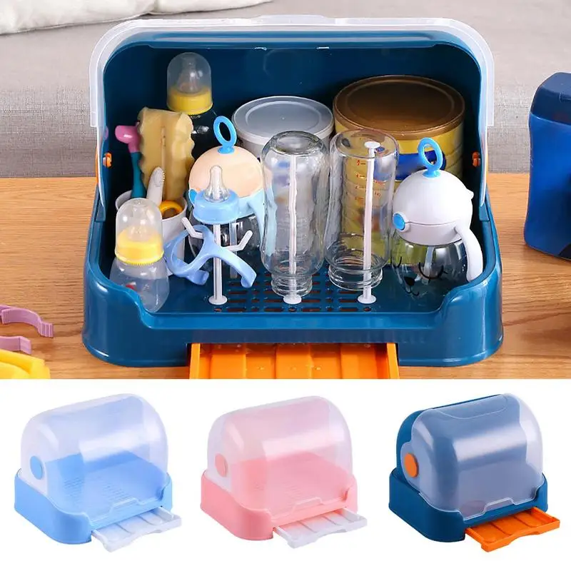 Dish Bottle Drying Rack Stand Dust-Proof Drainer Organizer Bottle Drying Rack With Cover And Removable Drainer Tray For Pump