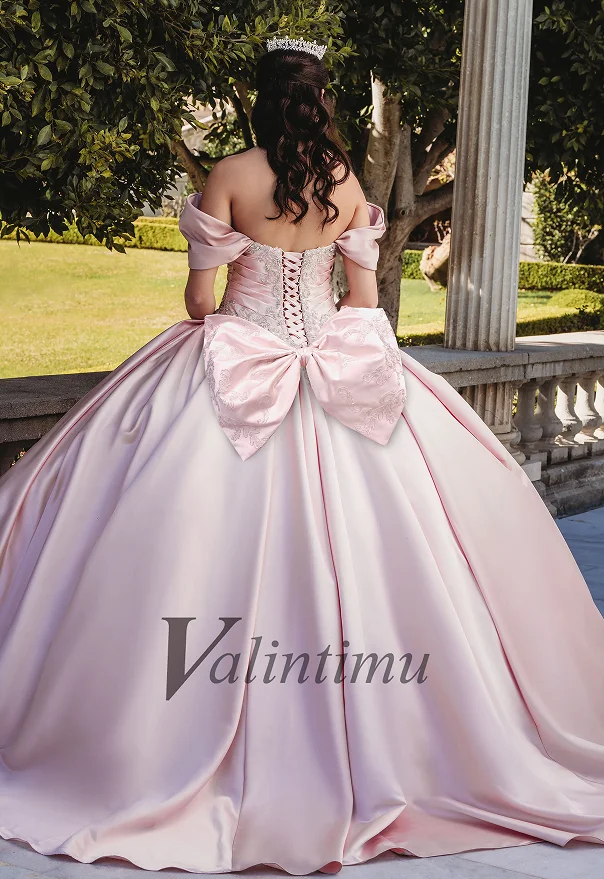 Valintimu Modern Sweetheart Quinceanera Dress for Girl Satin Off the Shoulder Ball Gown Lace Up Vestidos De 15 Anos Customized