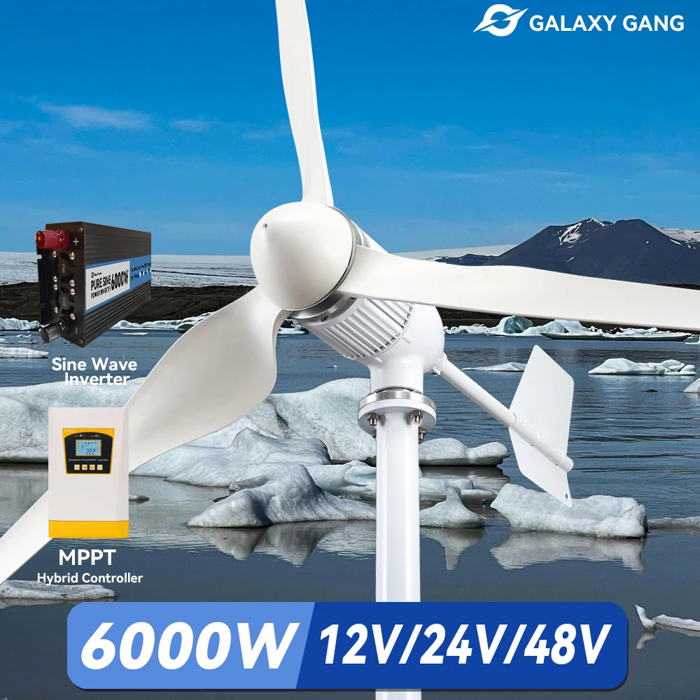 

Eu Duty Free 6000w Wind Turbine Generator Power 4KW 48v 24v 96v 3 Blades With MPPT Hybrid Controller Windmills For PV Home Use