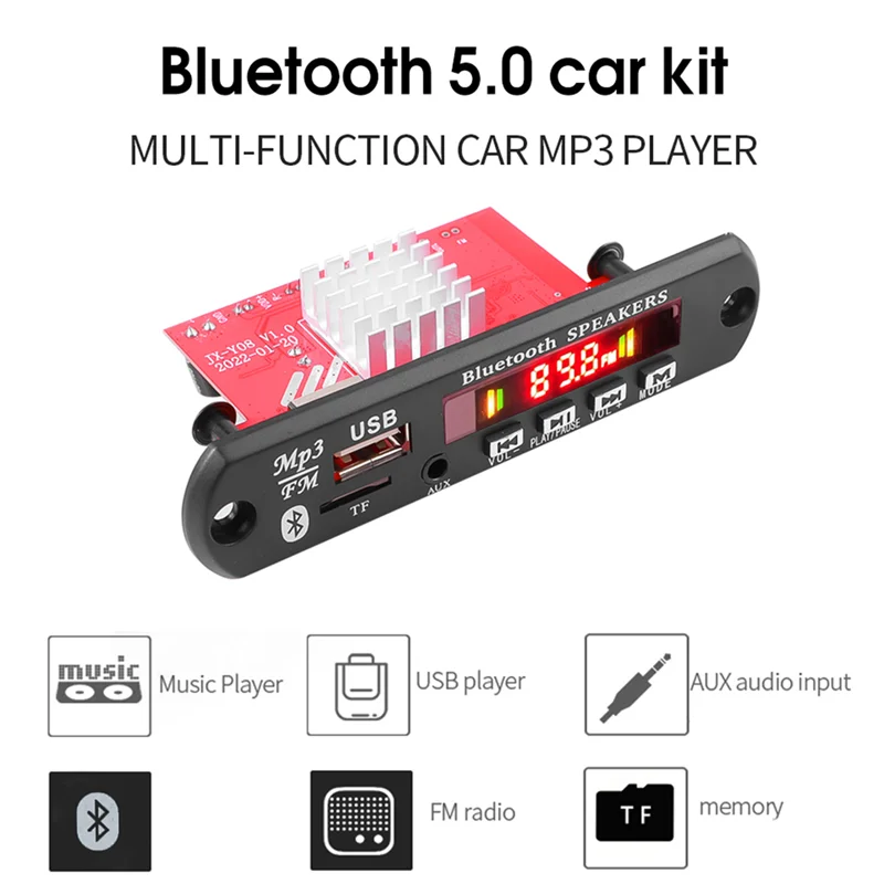 블루투스 5.0 MP3 디코더 보드, 핸즈프리 무선 음악 플레이어, 오디오 모듈, USB TF AUX FM 라디오, 2x60W 앰프, 12V