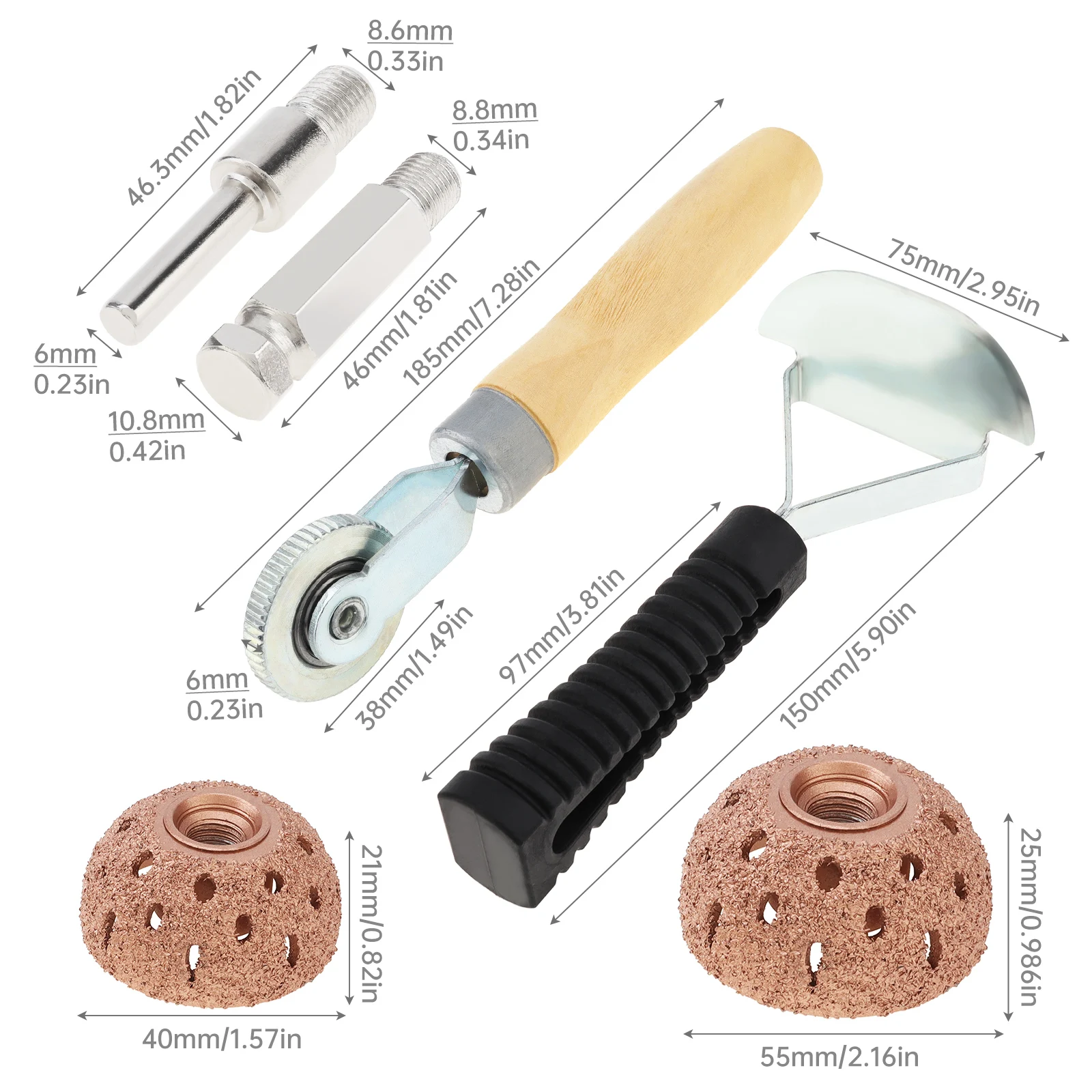 Tungsten Steel Polishing Wheel 1 Set 40mm 55mm Tire Repair Tools for Automobile Tire with Repair Scraper Solid Wood Roller