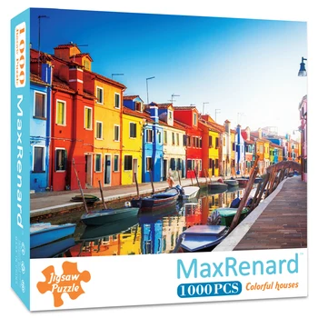 MaxRenard 성인용 1000 조각 직소 퍼즐, 화려한 베니스 부라노 섬, 환경 친화적 종이 크리스마스 선물 장난감