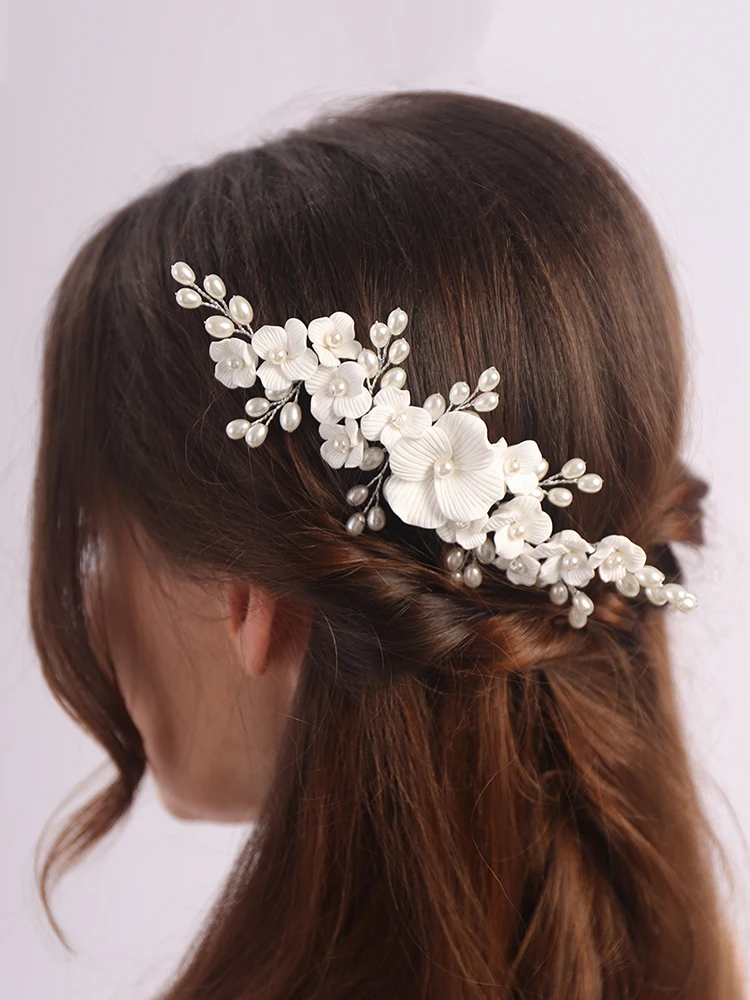 Silver Flower Wedding Hair Accessories Pearl Bridal Hair Comb for Women Headpiece Handmade Gold Party Headwear Bride Headdress