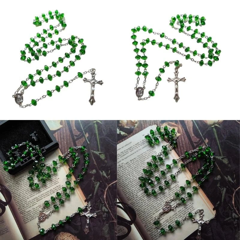 Christlicher Rosenkranz mit grünen Steinen, Kirchen-Schmuck, Halskette, Accessoire 6XDE – Detail 8