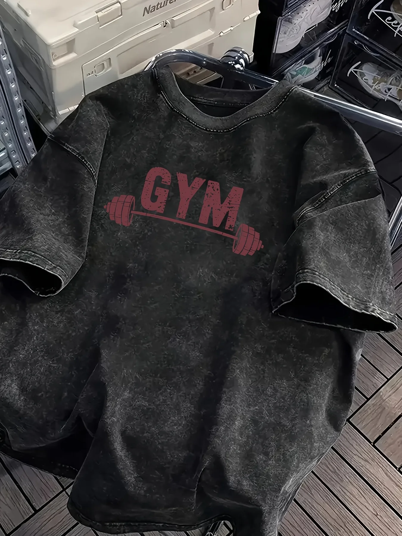 Herren Sommer 100% Baumwolle Vintage Washed GYM Buchstabenmuster Bedrucktes T-Shirt Locker Sitzend Street Style Kurzarm Freizeitkleidung