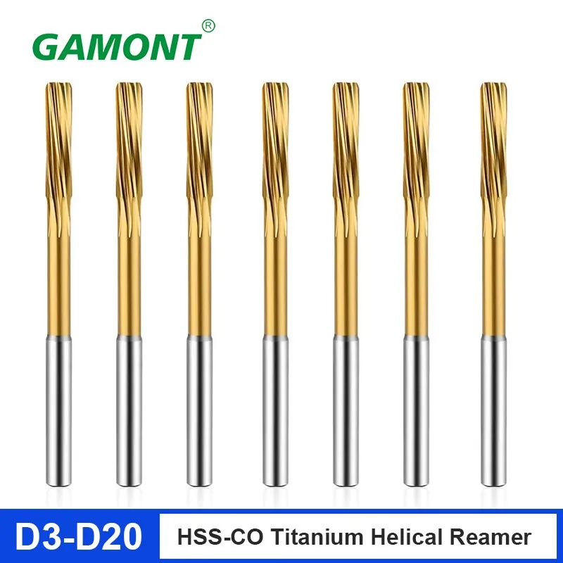 GAMONT HSS-CO Helical Reamer Cobalt Titanium Plated Stainless Steel Special Straight Shank Reamer 3-20 Decimal Point