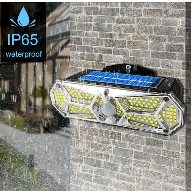 solar pathway lights 168/126/100LED Solar Street Light, PIR Motion Powered Sensor Wall Lamp Dimmable Lights Outdoor Waterproof with 3 Mode for Garden solar powered patio lights