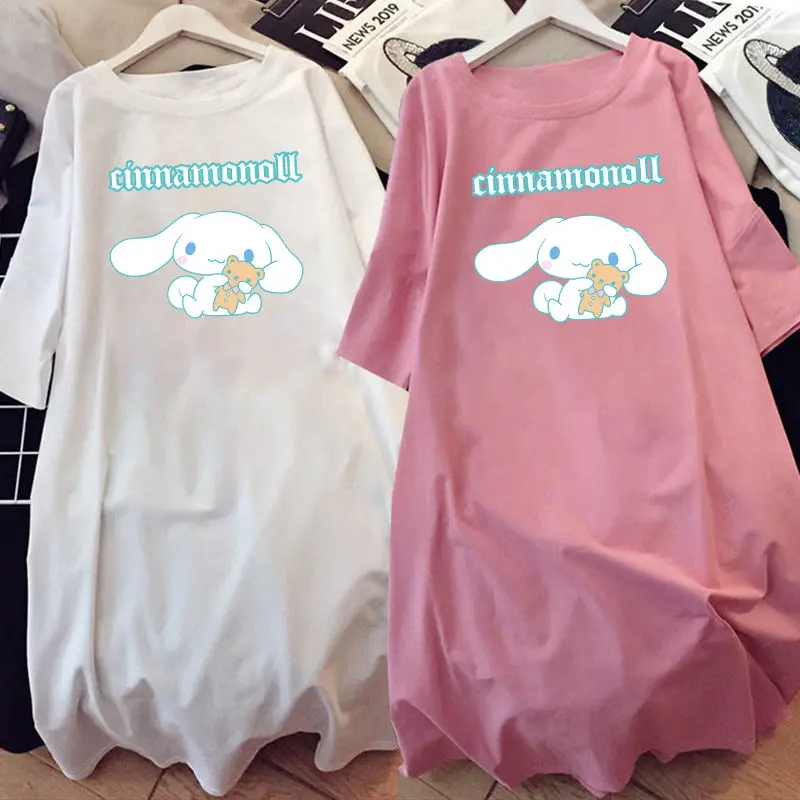 

Kawaii Sanrio Cinnamoroll Летняя женская пижама Милая Ночная рубашка с коротким рукавом мультфильм большой размер летняя тонкая юбка