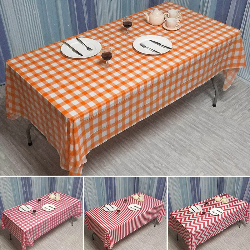 

PE Tablecloth 137x274CM Pink checked wavy plastic waterproof and oil-proof tablecloth Disposable tablecloth dirty tablecloth