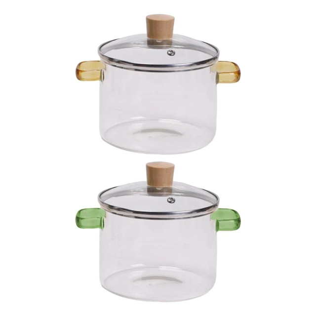 2 Pcs Glass Pots for Cooking on Stove Set Glass Saucepan with Cover Heat  Resistant Clear Pots and Pans Set Stovetop Glass Cookware Simmer Pot with  Lid