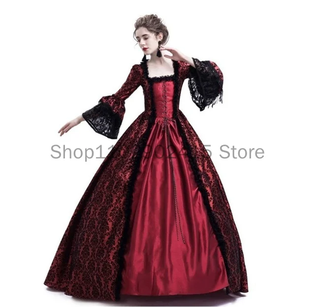 Vestido medieval vintage steampunk de talla grande 5XL para mujer, disfraz de cosplay de Halloween con mangas de encaje y dama gótica de vampiro