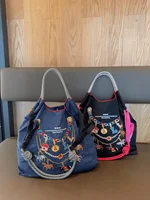 New Japanese-Style Embroidered Chain Pony Women's Shoulder Bag, Large Capacity Shopping Bag, Lightweight and Foldable, Suitable for Commuting, Travel, Leisure, Holidays, and Parties