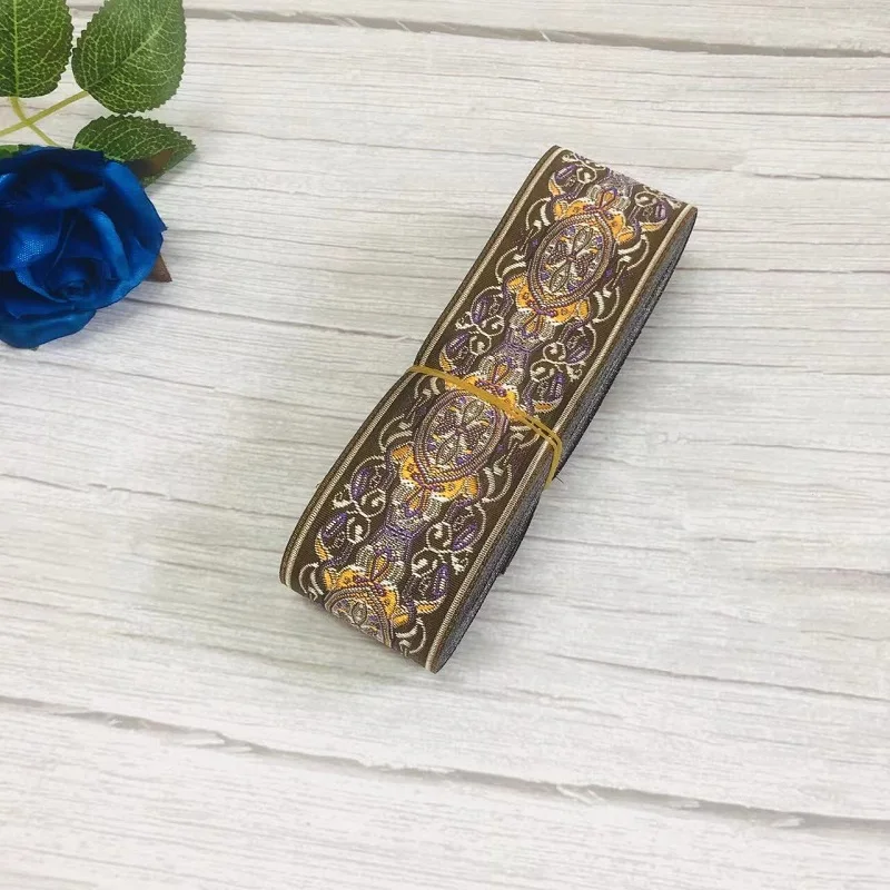 8yards/lot wide about 5cm Woven Jacquard Ribbon totem gold with blue for curtain and clothing accessory LS-0136