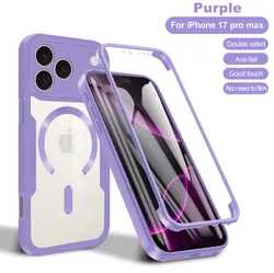 Magnetic 360° Clear Full Body Shockproof Case with Silicone Bumper - IP 14 Pro (Purple)