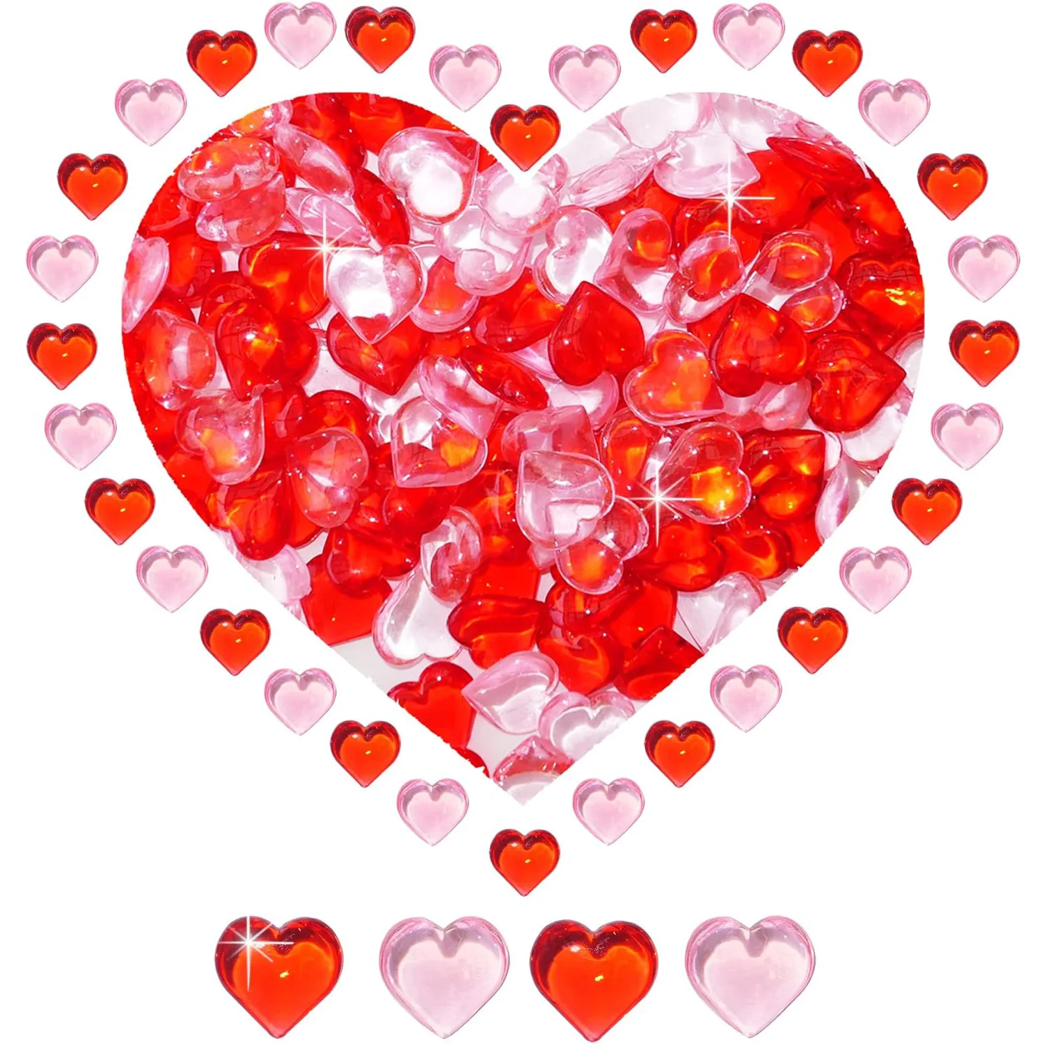 100 Stück rote Acryl-Herzen-Kugeln zum Valentinstag, Valentinstag-Kristalle, Liebesherzen für Tischdekoration, schöner Vasen-Glasfüller – Detail 15