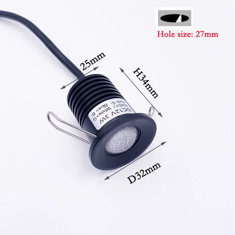오라이트 IP65 방수 미니 RGB 매립형 스팟 조명 3W LED 디밍 가능 색상 변경 가능 욕실 사우나 샤워 공간 캐비닛용 DC12V