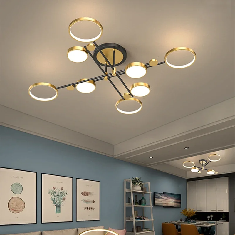 

Gold Black Ceiling Chandelier Hot Sale pendant lights For Study Living Room Bedrom Hotel kitchen island Remote Control LED Lamp