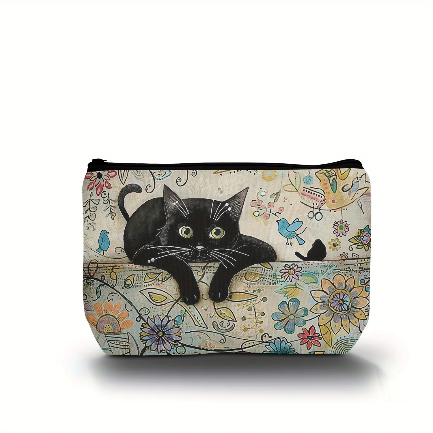 1pc Retro Cat Pattern Makeup Pouch Ultra-Lightweight Zipper ClosureTravel  Adorable Cat Print Design Cosmetic Bag 2